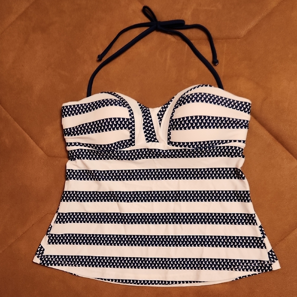 VENUS Navy and White Bandeau Tankini Top
